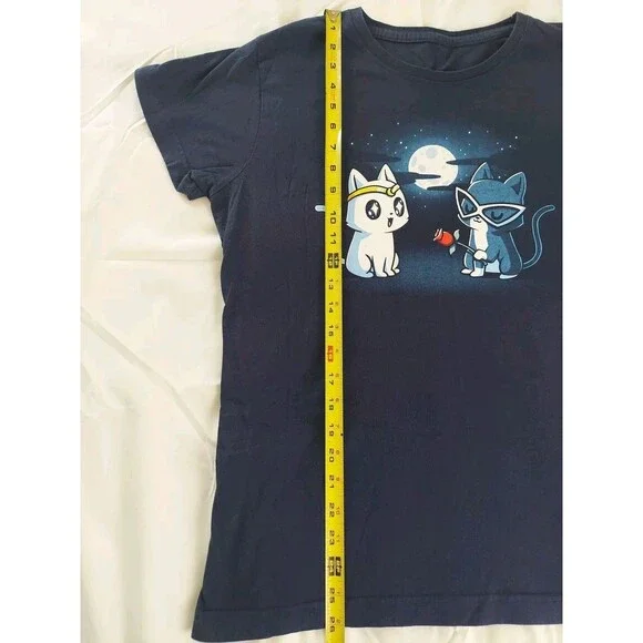 Tee Turtle Sailor Moon Women's Small Cat's Graphic Dark Blue T-Shirt - Picture 2 of 6